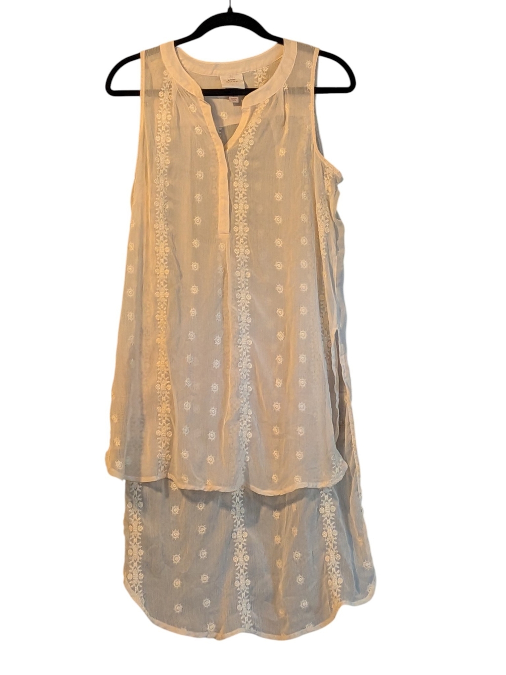 Knox Rose Cream Sleeveless Embroidered Cottagecore Tunic Dress | Large